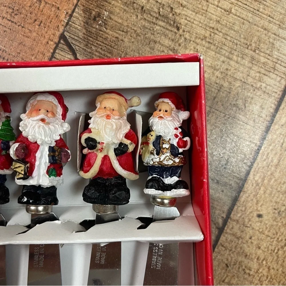 Vintage Stainless Steel Ceramic Santa Clause Christmas Spreader Set Charcuterie
